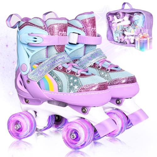 Fotoumgl Roller Skates for Kids Girls Boys, 4 Size Adjustable Rainbow Toddler Rollerskates with 8 Full Light up Wheels, Safe and Fun for Children Beginners, Outdoor Indoor Sports - Image 1