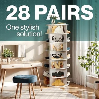 LOFT + IVY 7 Tier Rotating Shoe Rack Tower – 360° Spinning Storage Organizer, Modern Round Shoe Carousel for Closet, Entryway, Bedroom – Space Saving Rotating Lazy Susan Storage Tower - Image 5