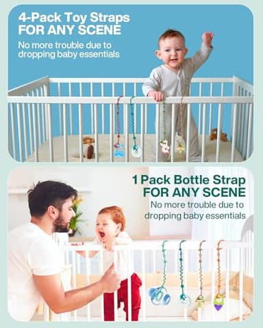 LittleHugs Toy Straps for Baby, 5pcs Adjustable Toy Holder for Stroller Accessories, Silicone Tether Pacifier Clip, No Throw Travel Essential Leash for High Chair, Car Seat (5-Pack) - Image 5