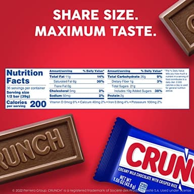 CRUNCH, Bulk 18 Pack, Milk Chocolate and Crisped Rice, Share Size Individually Wrapped Candy Bars, 2.75 oz Each - Image 7