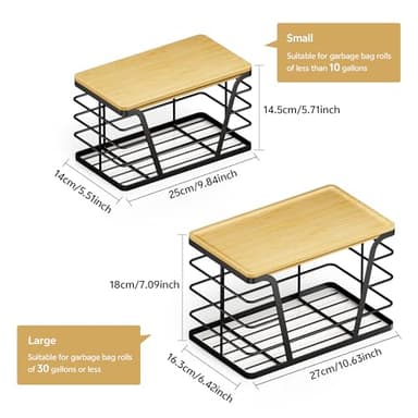TIDIIABODE 2 Pack Stackable Storage Laundry Kitchen Organizers, Wall Mount Trash Bag Holder with Bamboo Top and Garbage Bag Dispenser No Drill - Image 2