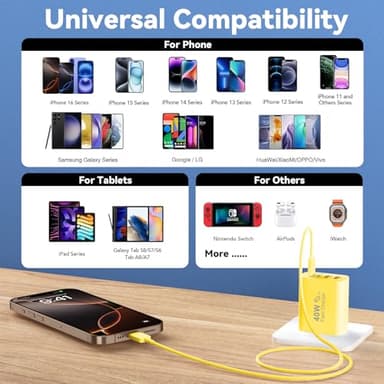 USB C Charger Block, 2-Pack 40W 4-Port Multiple Type C Fast Charging Phone Charger Brick +QC 3.0 USB A Wall Plug Out let Multiport Box Cube for Phone 15/14/13/12/11 Pro Max, Galaxy, Pixel, Yellow - Image 6