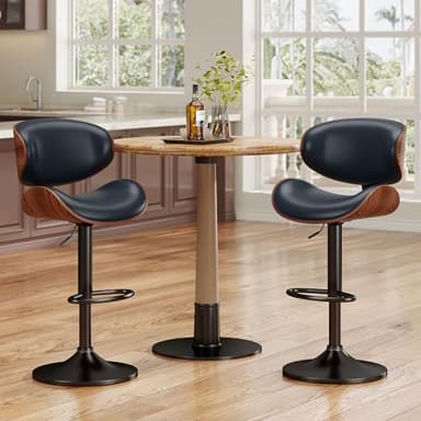 YaFiti Bar Stools Set of 4, Bentwood Adjustable Height Swivel Bar Stools, PU Leather Upholstered Bar Chair with Back and Footrest for Bar, Kitchen, Blue - Image 6