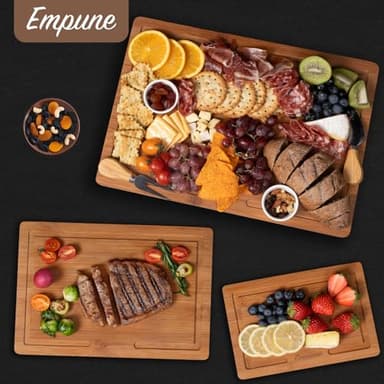 Empune Bamboo Cutting Board Set, Wood Cutting Boards for Kitchen with Holder Wooden Chopping Board for Meal Prep & Serving, Brown - Image 7