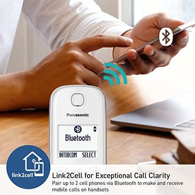 Panasonic Cordless Phone with Answering Machine, Link2Cell Bluetooth, Voice Assistant and Advanced Call Blocking, Expandable System with 4 Handsets - KX-TGD864W (White) - Image 3
