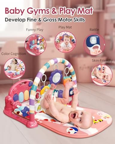 dearlomum Baby Play Mat Baby Gym,Funny Play Piano Tummy Time Baby Activity Mat with 5 Infant Sensory Baby Toys, Music and Lights Boy & Girl Gifts for Newborn Baby 0 to 3 6 9 12 Months (Pink) - Image 2