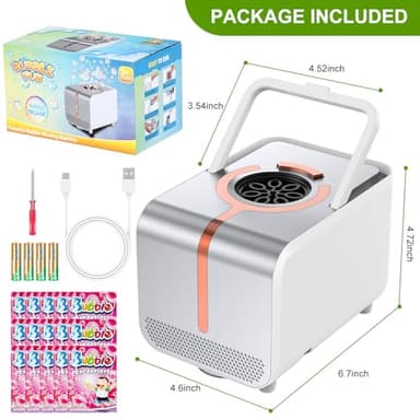 Bubble Machine - Durable Automatic Bubble Blower with LED Lights, Waterproof Motor Over 20,000 Bubbles/Minute, Perfect for Kids' Parties Indoor & Outdoor Fun - Plugin or Battery Powered - Sleek Silver - Image 8