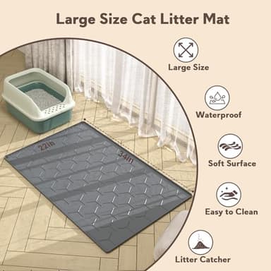 Garoopion Cat Litter Box Mat, Large 34" X 22" Cat Litter Mat, Waterproof Silicone Pad for Floor, Dark Gray - Image 5