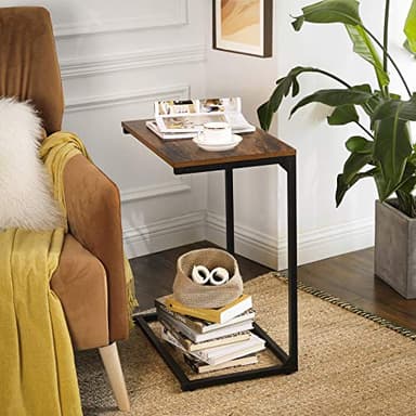 VASAGLE C Shape End Table, Small Coffee Table for Couch Or Sofa, Industrial Side Table in Living Room, Bedroom, 13.8 x 21.7 x 26 Inches, Rustic Brown and Black ULNT52BX - Image 5
