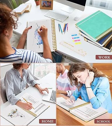 Spiral Notebook Journal 8.5” x 11”, 300 Pages Hardcover Leather Lined Journals for Women Men, A4 Large College Ruled Notebooks with 100 GSM Thick Paper, Spiral Journal for Writing Work School, Black - Image 7