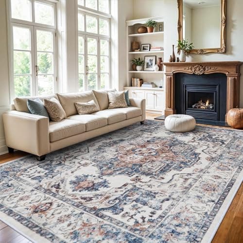 10x14 Washable Vintage Area Rug: Indoor Extra Large Rugs for Living Room Soft Stain Resistant Carpet with Non-Slip Backing Thin Accent Low Pile Print Floor Mat for Bedroom Dining Room(10x14 Brick) - Image 1
