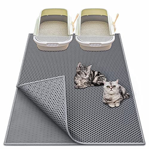 Waretary Cat Litter Box Mat: 36"x 30" Waterproof Kitty Cat Litter Trapping Mat, Easy-clean Double-layer Scatter Control Pad Rug (Grey) - Image 1