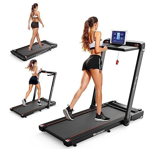 Hccsport Treadmill with Incline, 3 in 1 Under Desk Treadmill Walking Pad with Removable Desk Workstation 3.5HP Foldable Compact Walking Treadmills for Home Small Office with Wristband Remote Control - Image 1