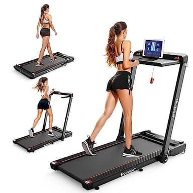 Hccsport Treadmill with Incline, 3 in 1 Under Desk Treadmill Walking Pad with Removable Desk Workstation 3.5HP Foldable Compact Walking Treadmills for Home Small Office with Wristband Remote Control - Image 1