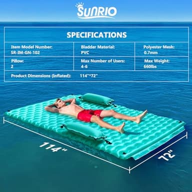 Sunrio 2025 Upgrade 114''*72'' Giant Inflatable Floating Mat-Pool Float Lake Floats for Adults with Pool Hammock Pool Mats for Floating Swimming Pool Beach Lake for Summer Water Party - Image 3