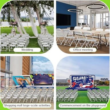 QUJEON Folding Chairs 10 Pack,White Plastic Folding Chairs for Indoor Outdoor,Portable Stackable Commercial Seat with Steel Frame 350lb.Capacity for Party Events Wedding Dining Picnic Office - Image 6