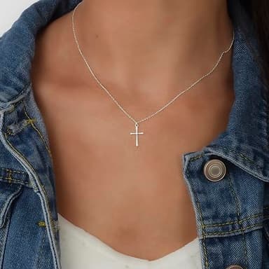 Annika Bella Small Cross Necklace, 925 Sterling Silver Faith Jewelry, Religious Tiny Pendant Charm Necklaces, Gift for Her (Silver) - Image 4