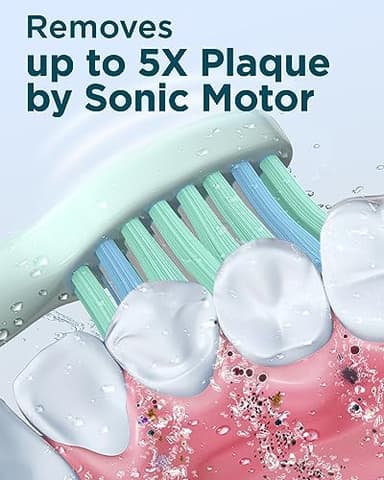 Rtauys M5 Sonic Electric Toothbrush for Adults and Kids - Rechargeable Electric Toothbrush Kids Ages 12+ and Adults with 8 Brush Heads & Travel Case, 120 Days Battery Life - Light Green - Image 2