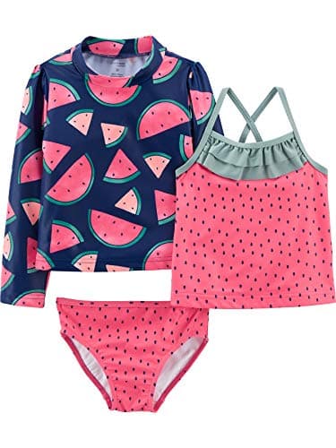 Simple Joys by Carter's Girls' 3-Piece Assorted Rashguard Sets, Watermelon, 3T - Image 1