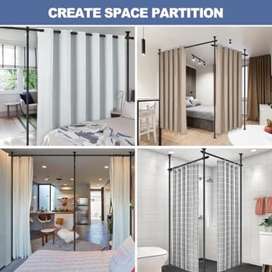 Room Divider, No Drilling Curtain Rod for Room Separation, 4-10ft (H) 28-114inch(W) Adjustable Heavy Duty Floor to Ceiling Tension Rod Wall Dividers Temporary Privacy Separator Window Rods Matte Black - Image 9