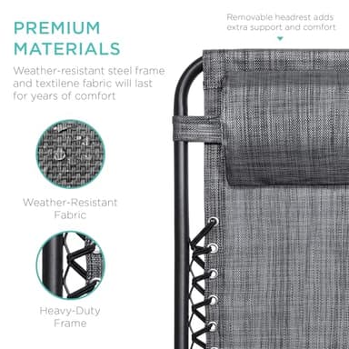 Best Choice Products Set of 2 Adjustable Steel Mesh Zero Gravity Lounge Chair Recliners w/Pillows and Cup Holder Trays - Gray - Image 6