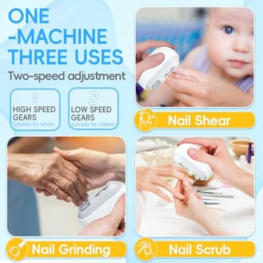 Electric Nail Clipper with LED Light & 2 Speeds, 3 in 1 Design, Electric Nail Trimmer with Nail Clip Storage, USB Rechargeable Automatic Nail Clipper for Babies, Seniors and Adults (Frosted White) - Image 2