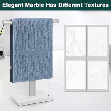 BathAce Hand Towel Holder, T-Shape Hand Towel Stand for Bathroom, Hand Towel Rack Bar Standing for Vanity Kitchen Countertop, 304 Stainless Steel (Marble Base, Brushed) - Image 5
