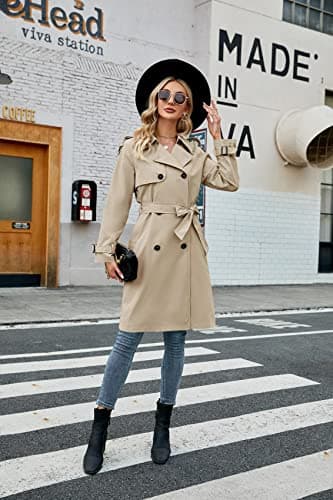 Makkrom Women's Double Breasted Long Trench Coat Windproof Classic Lapel Slim Overcoat with Belt - Image 5