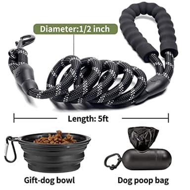 COOYOO 2 Pack Dog Leash 5 FT Heavy Duty - Comfortable Padded Handle - Reflective Dog Leash for Medium Large Dogs with Collapsible Pet Bowl¡­ - Image 6