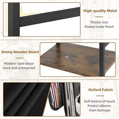 Bikoney Record Player Stand, Turntable Stand with 3-Tier Vinyl Record Storage, Record Player Table 200 Albums, End Table with Vinyl Display Holder Shelf, Record Player Cabinet Media Console for Stereo - Image 6