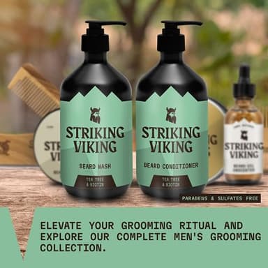 Striking Viking Beard Wash and Conditioner (Tea Tree & Biotin) - Paraben & Sulfate Free Cleansing Care for All Beard Types (10oz Per Bottle) - Image 5
