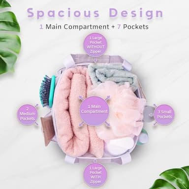 DV Lifestyle Mesh Shower Caddy Dorm, 7 Pockets & 1 with Zipper, Shower Tote with Padded Handles, Travel Portable, Shower Caddy College Room Essentials, Bathroom Shower Bag (Light Gray) - Image 2