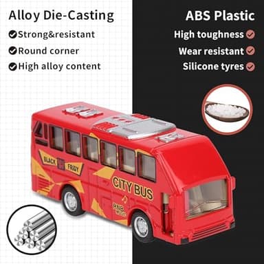 KIDAMI Die Cast Metal Toy Cars Buses Set, 1:64 Scale Double Decker City Bus Vehicles, Pull Back Cars with Openable Doors for Toddlers Boys Girls Birthday Gift - Image 3