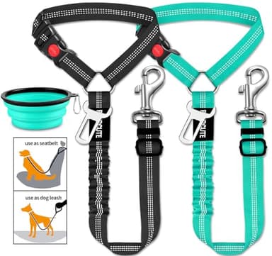 3 Piece Dog Car Seat Belt Set - Retractable Adjustable Pet Seatbelts for Vehicle Headrests - Heavy Duty, Elastic & Durable Car Harness for Dogs - Image 1
