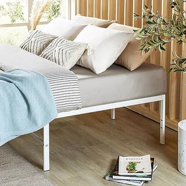 Best Price Mattress 18 Inch Metal Platform Bed Frame, Heavy Duty Steel Slats, White, Full - Image 4