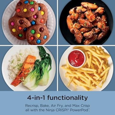 Ninja Crispi 4-in-1 Portable Glass Air Fryer Cooking System, 4QT & 6Cup Glass Containers with Storage Lids, Easy Meals, Microwave, Freezer & Dishwasher Safe, Air Fry, Bake, & More, Periwinkle, FN101PL - Image 6