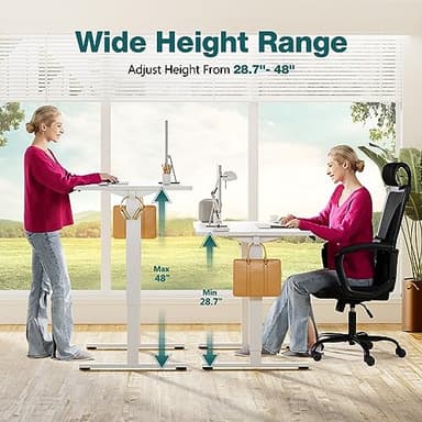 Elevon Electric Adjustable Height Standing Desk - 48 x 24 inch Sit to Stand Up Desk with Splice Board, Rising Home Office Computer Table with 2 Hook and Wire Hole for Work - Image 4