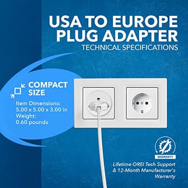 OREI American USA To European Plug Adapter – Type E/F Schuko Plug Adapter - Use in Germany, France, & More - CE Certified – For Mobile, Laptop & Camera Chargers - 6 Pack - Image 4