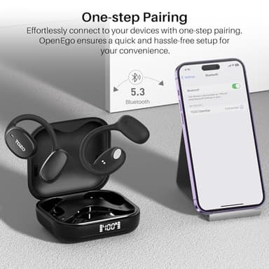 TOZO OpenEgo Open Ear Earbuds Bluetooth Headphones, 80Hrs Playtime Wireless Earbuds with Earhooks, Digital Display, 32 EQ Modes, Clear Call, Comfortable Wear, Sweat-Proof for Running Workout Black - Image 5