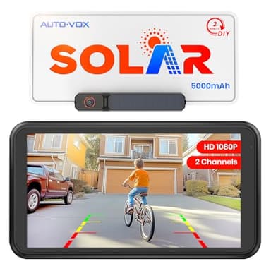 AUTO-VOX Solar Wireless Backup Camera with 5" 1080P Monitor: 5000mAh Battery 2 Mins DIY Installation & 2 Split Screen Back Up Camera, IP69K Waterproof Reverse Camera for Car, Van, SUV, Truck, Trailer - Image 1