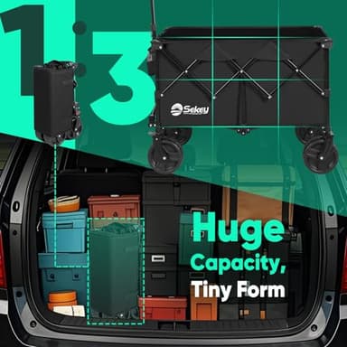 Collapsible Wagon Cart with Big All-Terrain Beach Wheels, Foldable Heavy Duty Wagons with Cup Holders, Utility Carts for Camping, Garden, Outdoor, Grocery, Sports. Black - Image 5