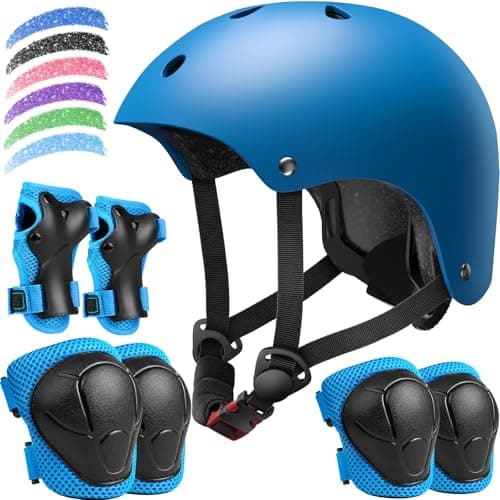 Kids Bike Helmet Set, Adjustable Helmet for Ages 3-10 Year Boys Girls, Pad Set with Knee and Elbow Pads for Bike, Roller, Skating, Scooter, Longboard and More Sports - Image 1