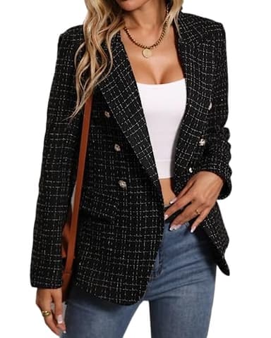 Mina Self Blazers for Women 2025 Black Fall Business Casual Womens Blazer Holiday Party Outfits Plaid Houndstooth Work Casual Trendy Women's Suits Funeral Jackets Suit Clothes Vacation Fashion Jacket - Image 1