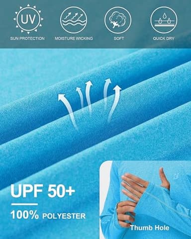 Mens UPF 50+ Fishing Swim Shirt - Long Sleeve Sun Shirts Rashguard Running Hiking Beach Workout Hooded Shirt with Thumbhole - Image 4