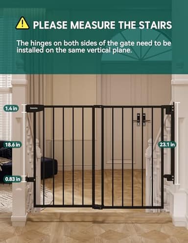 Babelio 29.7-46.5" No Bottom Bar Baby/Dog Gate for Stairs, House and Doorways, Auto Close Safety Pet Gates with Large Walk Thru Door, Hardware Mount, Black - Image 6
