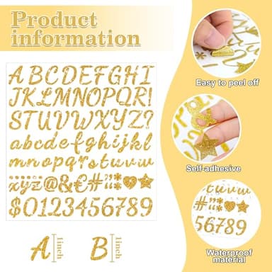 664 PCS Gold Letter Stickers Glitter 8 Sheets Alphabet Number Stickers 1 Inch Vinyl Self Adhesive Stick on Letters for Graduation Cap Scrapbooking Water Bottles Cup Mailbox DIY Crafts Classroom Decor - Image 3