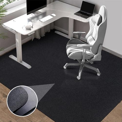 Office Chair Mat for Hardwood Floor: 63" x 51" Extra Large Black Office Chair Mats, Anti-Slip Rubber Floor Mat for Gaming Rolling Chair, Heavy Duty Sturdy Floor Protector Mat Under L Computer Desk - Image 1