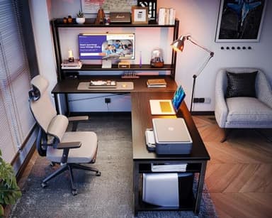 ODK L Shaped Gaming Desk with Hutch, Computer Desk with Storage Shelves, 66" L Shaped Desk for Home Office, Corner Desk with Headphone Hook, Black - Image 4