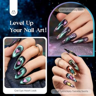 Beetles Cat Eye Gel Nail Polish Set - 6 Colors Halloween Chameleon Cat Eye Black Glitter Red Blue Gold Green Orange Gel Polish with Magnet Soak Off UV Velvet Gel Salon French Nail Art Gift for Women - Image 4