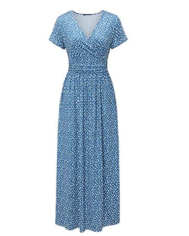 OUGES Women's V-Neck Pattern Pocket Maxi Long Matenity Dress for Baby Shower(Floral-51,L) - Image 5